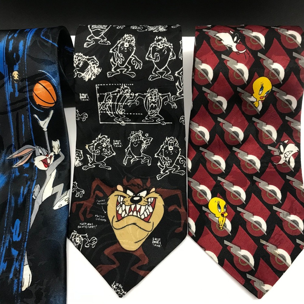 Necktie Lot TAZ Bugs Bunny Basketball ~ Tweety Sylvester Looney Tunes Mania Tie